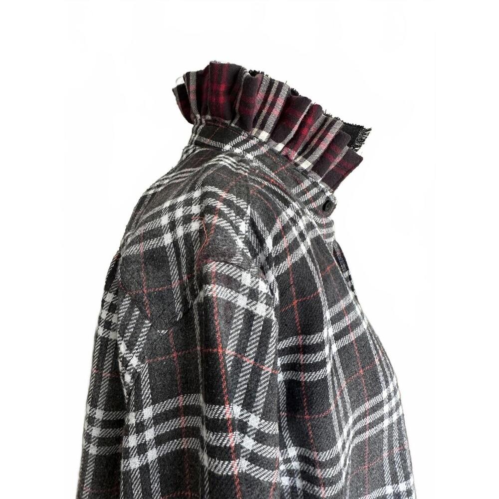 Handmade Upcycled Cropped Flannel Denim & Plaid Ruffled Collar One-of-a-Kind 🖤❤️